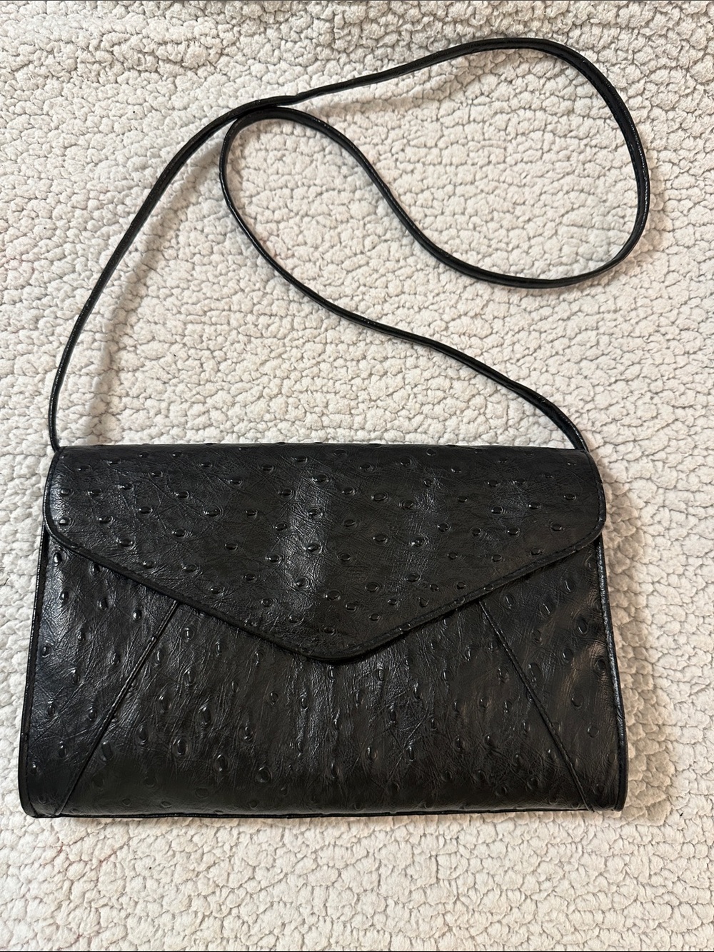 Classic Black Faux Ostrich Crossbody Bag